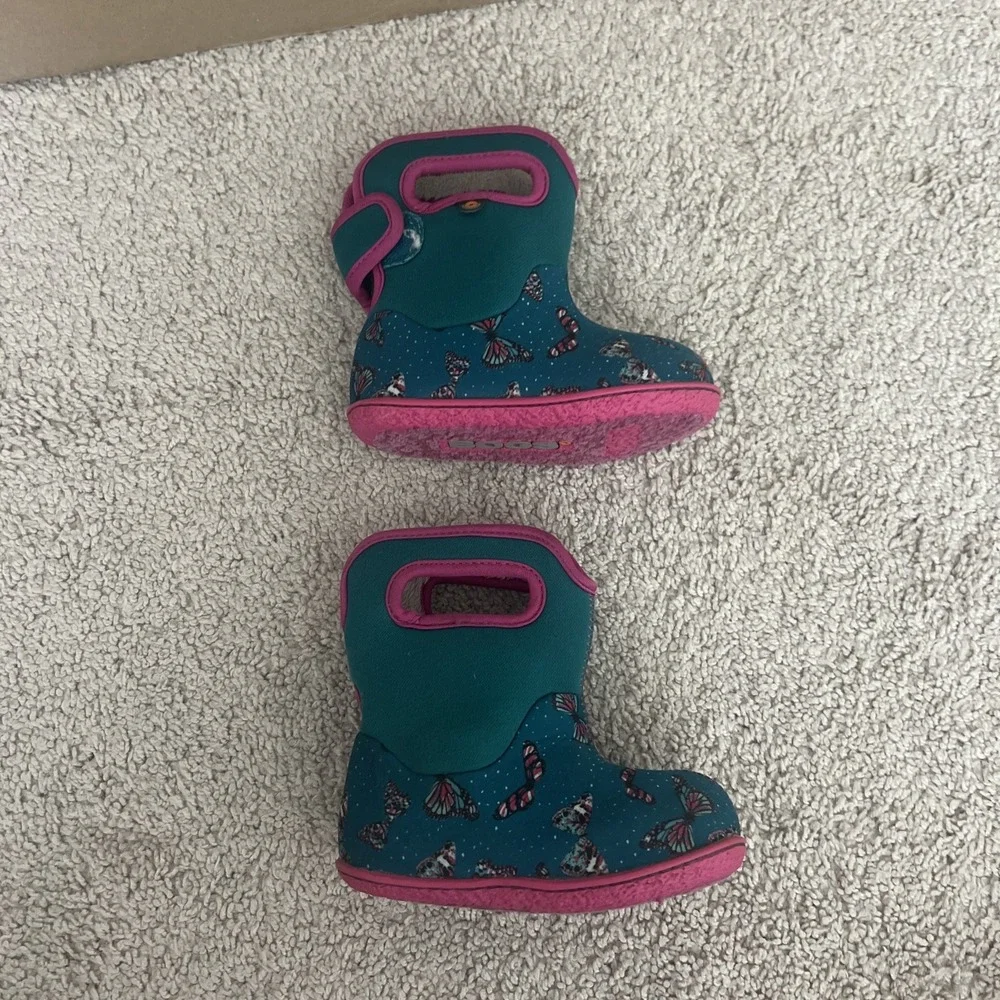 Bogs Baby butterfly Waterproof Faux Fur Lined Rain/Snow‎ Boots Size 6